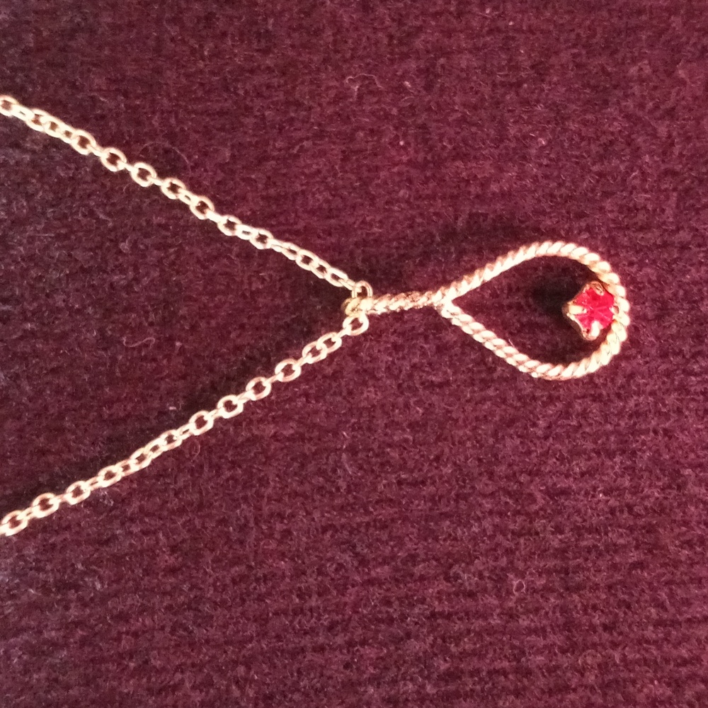 Gold Necklace with Red Crystal Pendant